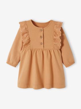 Baby-Fleece Dress, Broderie Anglaise Ruffle, for Babies