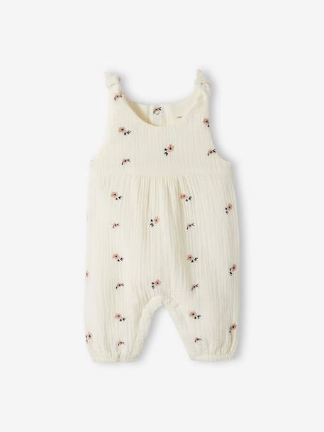 Jumpsuit for Newborn Babies, Embroidery in Cotton Gauze cocoa+ecru+Light Green/Print+pale pink+PURPLE MEDIUM SOLID WITH DESIG - vertbaudet enfant 