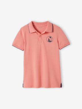 Boys-Tops-Polo Shirt in Piqué Knit with Motif on the Breast for Boys