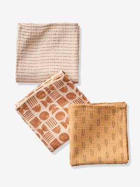 Nursery-Changing Mats & Accessories-Pack of 3 Muslin Squares in Cotton Gauze, Ethnic