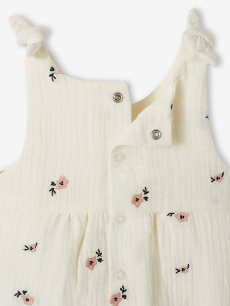 Jumpsuit for Newborn Babies, Embroidery in Cotton Gauze cocoa+ecru+Light Green/Print+pale pink - vertbaudet enfant 