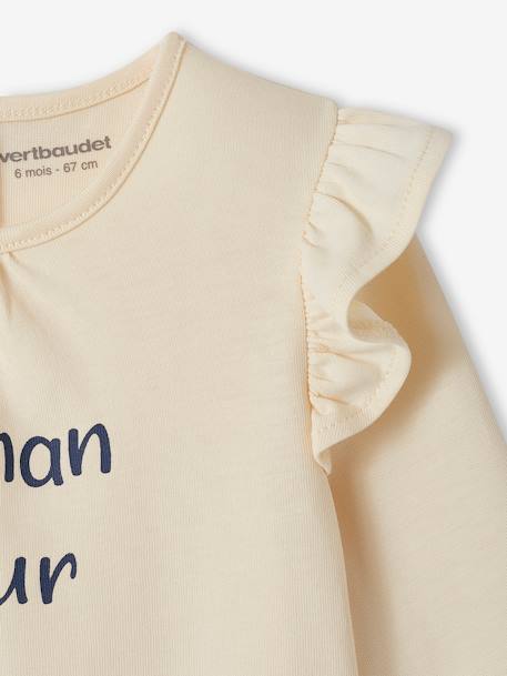 T-Shirt in Organic Cotton with Message, for Babies ecru+pale pink - vertbaudet enfant 