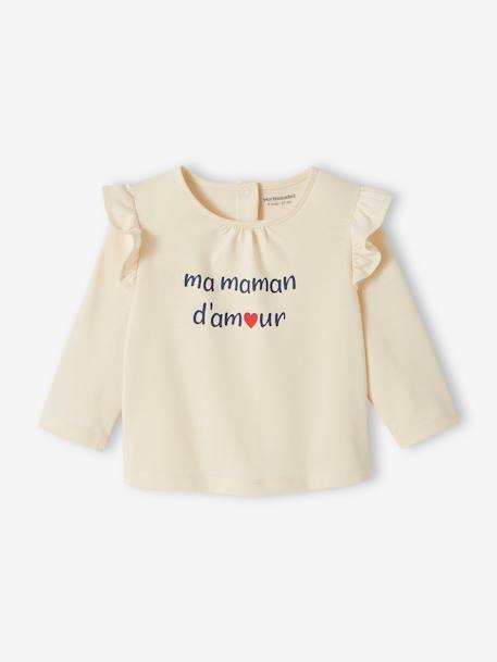 T-Shirt in Organic Cotton with Message, for Babies ecru+pale pink - vertbaudet enfant 