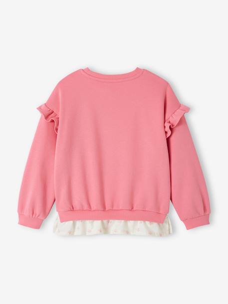 Dual Fabric Sweatshirt with Ruffles for Girls pastel yellow+sweet pink - vertbaudet enfant 