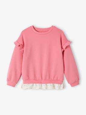 -Dual Fabric Sweatshirt with Ruffles for Girls