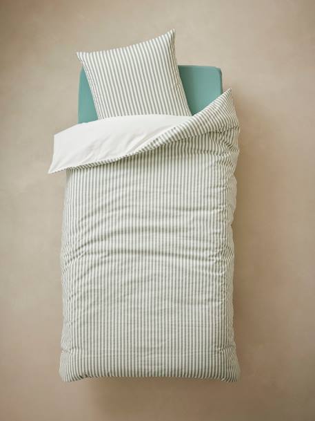 Parure housse de couette et taie d'oreiller avec coton recyclé MOISSON blanc imprimé - vertbaudet enfant 