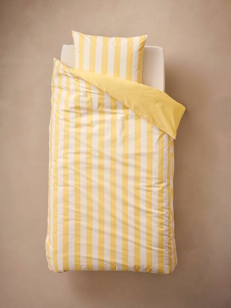 Parure housse de couette + taie d'oreiller essentiels enfant avec coton recyclé TRANSAT rayé jaune+rayé rose+rayé vert - vertbaudet enfant 