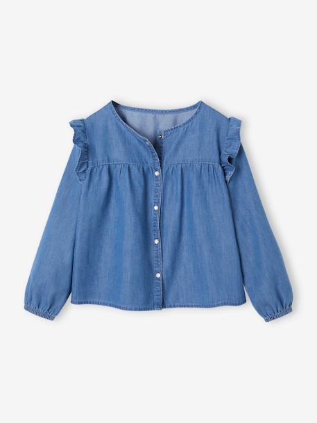 Chemise fille rayée bleue avec message brodé - true navy