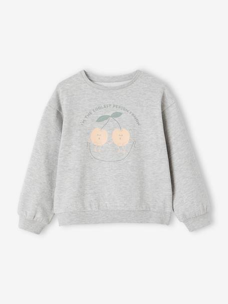 Sweat Basics motif placé fille abricot+bleu ciel+gris chiné+rose bonbon - vertbaudet enfant 