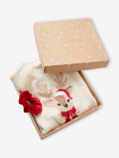 Coffret Noël fille pull jacquard et accessoire écru+rose pâle - vertbaudet enfant 