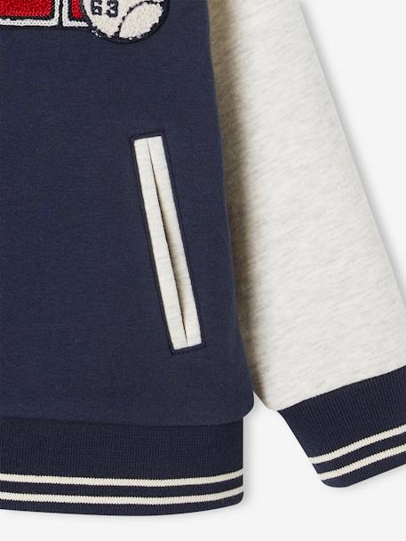 College-Type Jacket in Fleece, Patch in Bouclé Knit, for Boys fir green+navy blue - vertbaudet enfant 