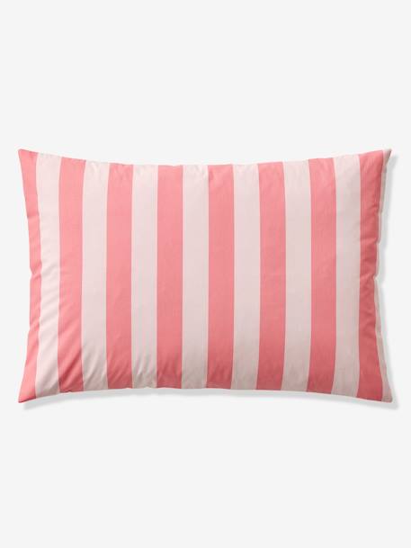 Parure housse de couette et taie d'oreiller avec coton recyclé TRANSAT rayé rose+rayé vert - vertbaudet enfant 