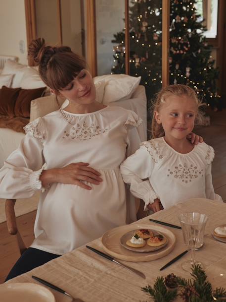 Blouse de grossesse brodée gaze de coton et viscose écru - vertbaudet enfant 