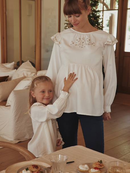 Embroidered Blouse in Cotton Gauze & Viscose for Maternity ecru - vertbaudet enfant 