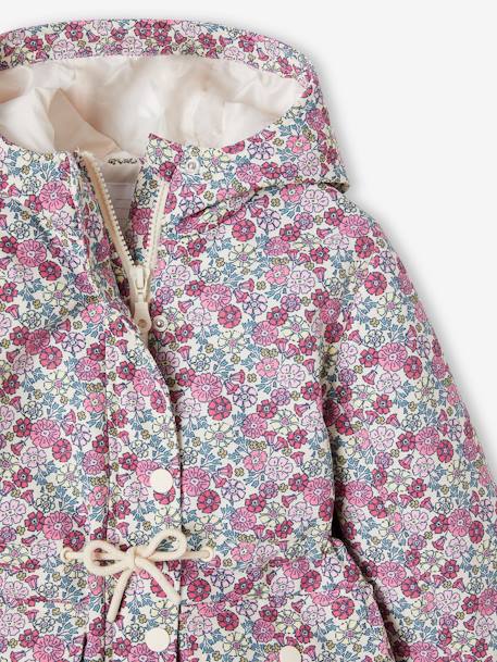 Short Hooded Parka with Flower Motifs for Girls multicoloured - vertbaudet enfant 