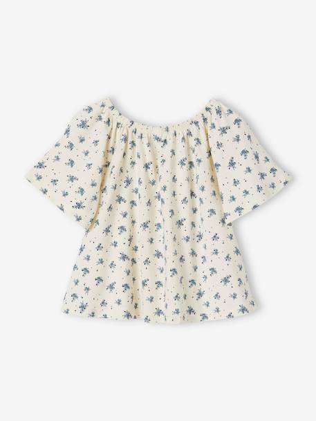 T-Shirt Blouse with Butterfly Sleeves for Girls ecru+multicoloured - vertbaudet enfant 