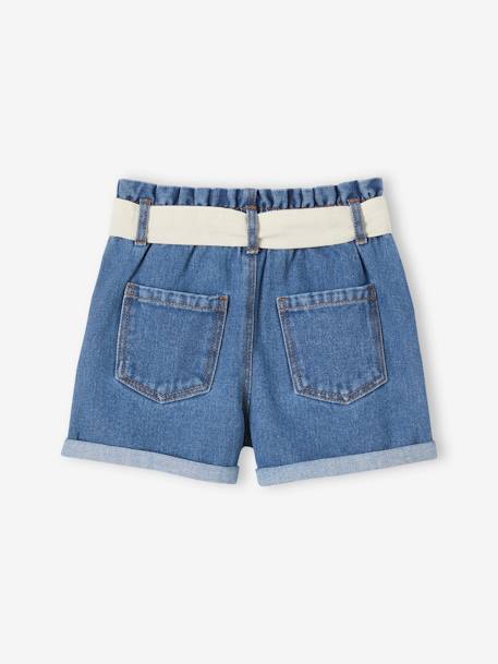 Paperbag-Style Denim Shorts for Girls stone - vertbaudet enfant 