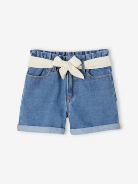 Paperbag-Style Denim Shorts for Girls  - vertbaudet enfant
