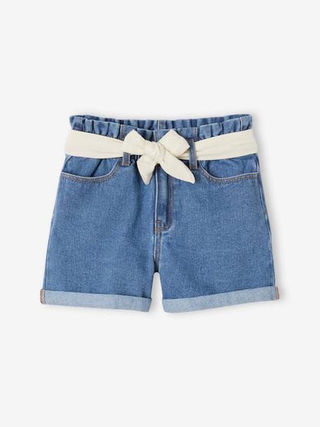 Paperbag-Style Denim Shorts for Girls stone - vertbaudet enfant 