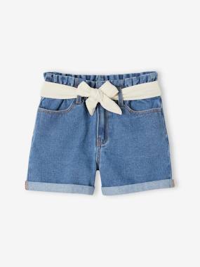 Short en jean style paperbag fille - vertbaudet enfant Fille-Short en jean style paperbag fille