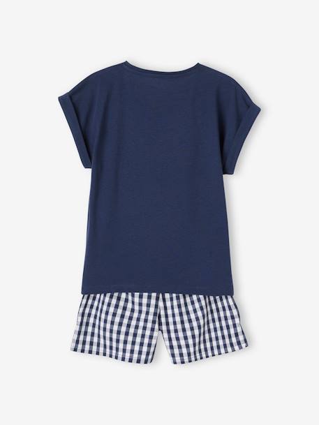 Palm Tree Pyjamas in Jersey Knit & Gingham Poplin, for Girls royal blue - vertbaudet enfant 