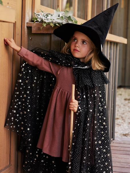 Glittery Cape + Wand black+WHITE LIGHT SOLID WITH DESIGN - vertbaudet enfant 