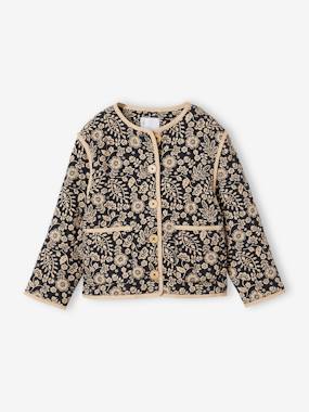 Girls-Coats & Jackets-Quilted Floral Jacket for Girls