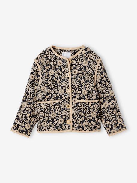 Quilted Floral Jacket for Girls printed grey - vertbaudet enfant 