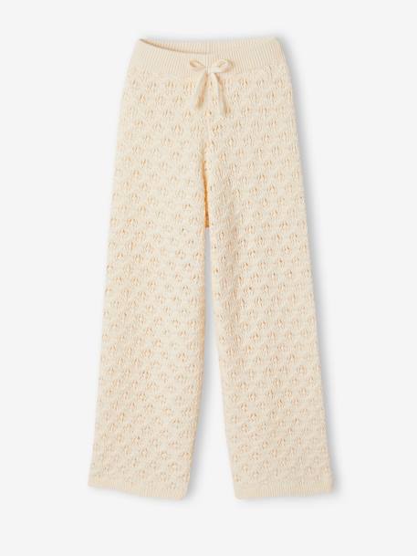 Wide Leg Trousers in Openwork Knit, for Girls ecru - vertbaudet enfant 