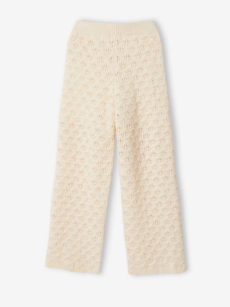 Wide Leg Trousers in Openwork Knit, for Girls ecru - vertbaudet enfant 
