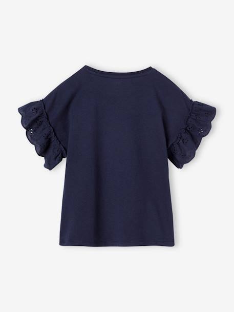 Romantic T-Shirt in Organic Cotton for Girls ecru+navy blue - vertbaudet enfant 