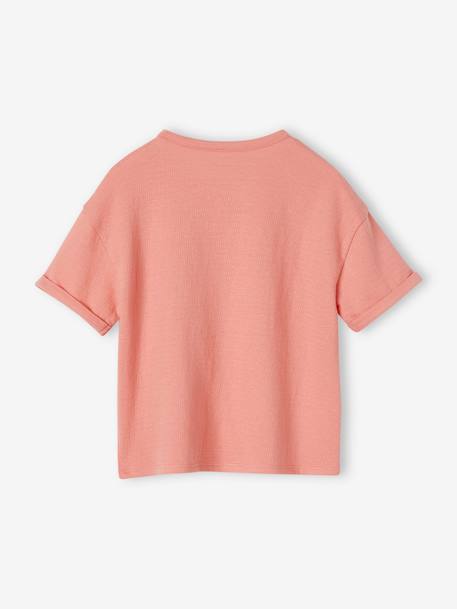T-Shirt in Creased Jersey Knit Fabric, for Girls coral+pastel yellow - vertbaudet enfant 