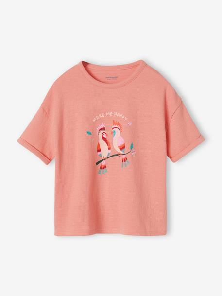 T-Shirt in Creased Jersey Knit Fabric, for Girls coral+pastel yellow - vertbaudet enfant 