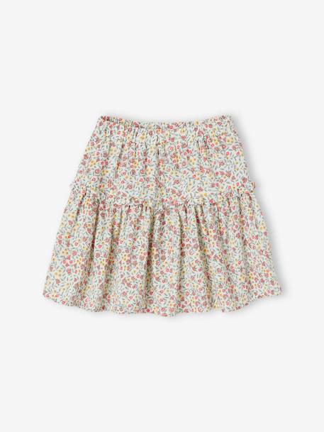 Floral Cotton Gauze Skirt, for Girls ecru - vertbaudet enfant 