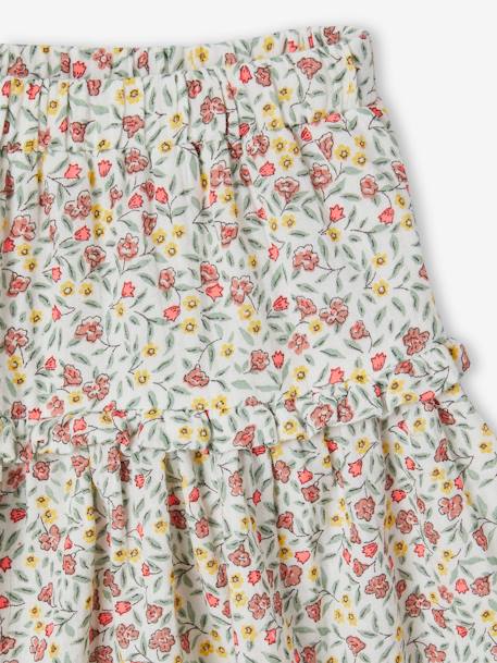 Floral Cotton Gauze Skirt, for Girls ecru - vertbaudet enfant 