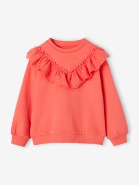 Sweatshirt with Broderie Anglaise Ruffle for Girls  - vertbaudet enfant
