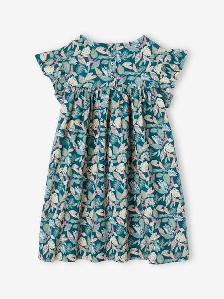 Robe fille imprimée fille manches à volants blanc imprimé+rose pâle+vert émeraude+vert sapin - vertbaudet enfant 