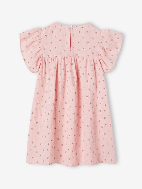 Robe fille en gaze de coton imprimée beige+beige imprimé+rose+rose pâle+vanille - vertbaudet enfant 
