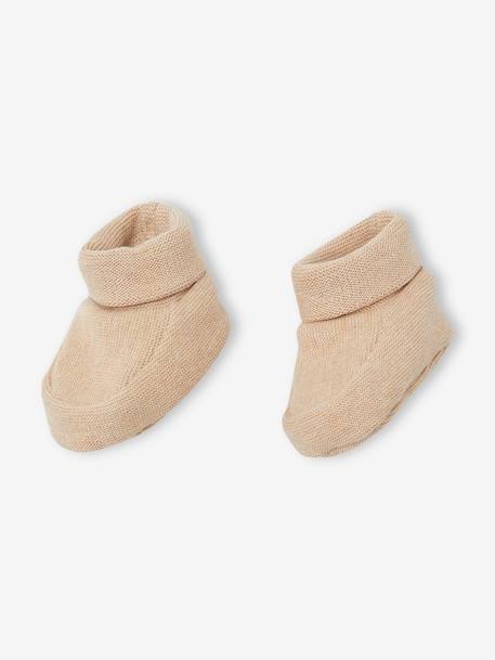 Kit naissance 3 pièces cardigan pantalon chaussons en tricot beige chiné - vertbaudet enfant 