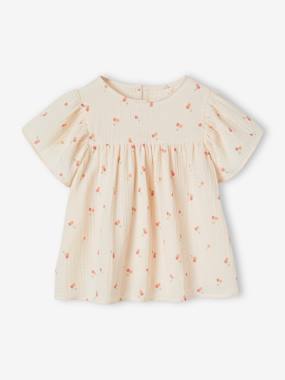 Blouse in Printed Organic Cotton Gauze with Butterfly Sleeves for Girls  - vertbaudet enfant