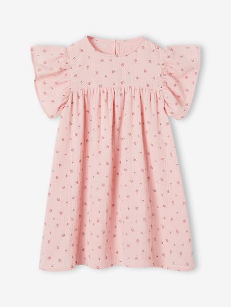 Robe fille en gaze de coton imprimée beige+beige imprimé+rose+rose pâle+vanille - vertbaudet enfant 