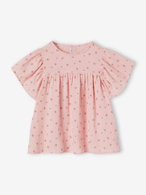 -Blouse in Printed Organic Cotton Gauze with Butterfly Sleeves for Girls