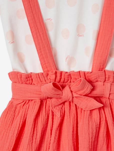 Striped T-Shirt + Cotton Gauze Skirt Outfit, for Girls coral+lilac+sage green - vertbaudet enfant 