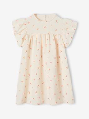 -Cotton Gauze Dress with Floral Print, for Girls