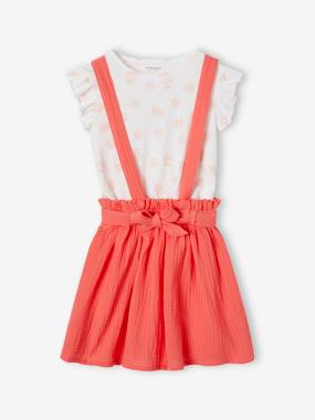Striped T-Shirt + Cotton Gauze Skirt Outfit, for Girls  - vertbaudet enfant