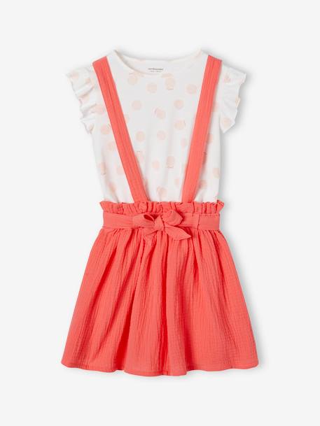 Striped T-Shirt + Cotton Gauze Skirt Outfit, for Girls coral+GREEN LIGHT SOLID+lilac+sage green - vertbaudet enfant 
