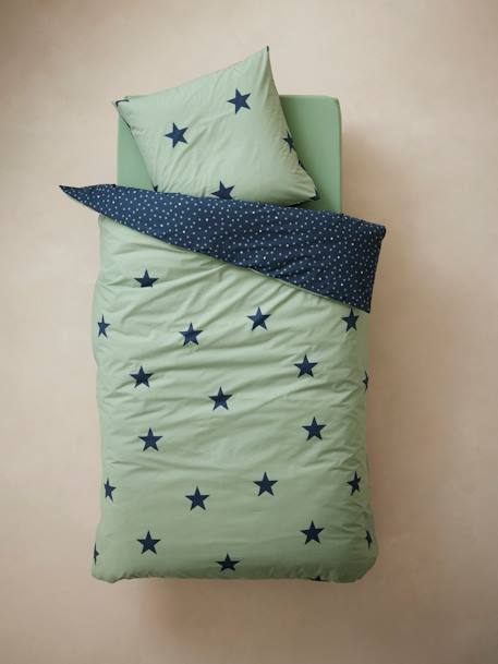 Children's Duvet Cover + Pillowcase Set, DREAM BIG, basics Green/Print - vertbaudet enfant 