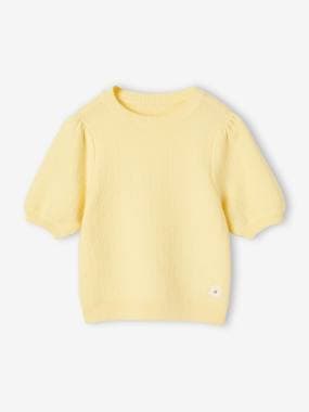 Girls-Cardigans, Jumpers & Sweatshirts-Jumpers-Short Sleeve Jumper in Fancy Knit for Girls