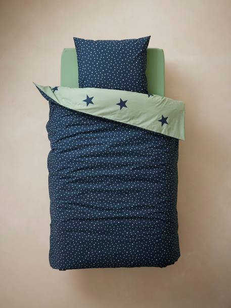 Children's Duvet Cover + Pillowcase Set, DREAM BIG, basics Green/Print - vertbaudet enfant 