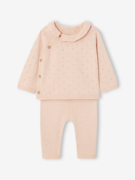 Knitted Jumper with Frilled Collar & Trousers Ensemble for Babies nude pink - vertbaudet enfant 